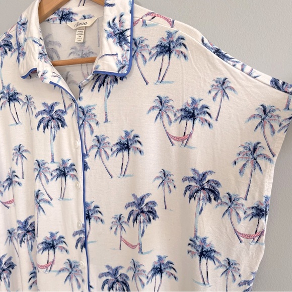 Soma Cool Nights Notch Collar Pajama Top Size XXL Tropical Loungewear - Picture 4 of 6